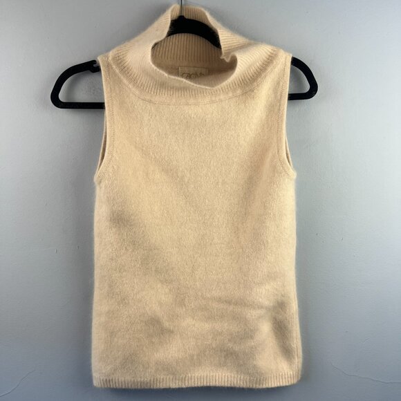 Vintage Caché Angora Off White Mock Neck Sleeveless Sweater Size L Quiet Luxury - Picture 1 of 4